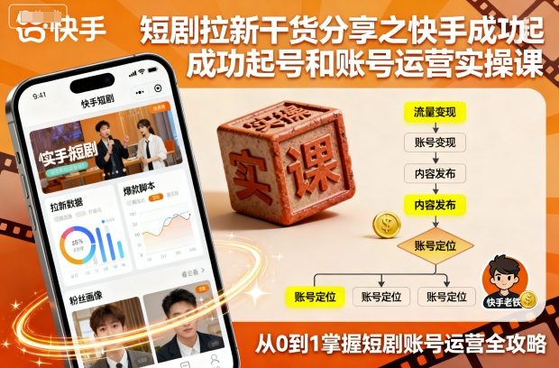 短剧拉新干货分享之快手成功起号和账号运营实操课网络赚钱,项目资源网,副业资源网,兼职项目,网赚课程-副业赚钱-互联网创业-独家轻创IP大圣网创