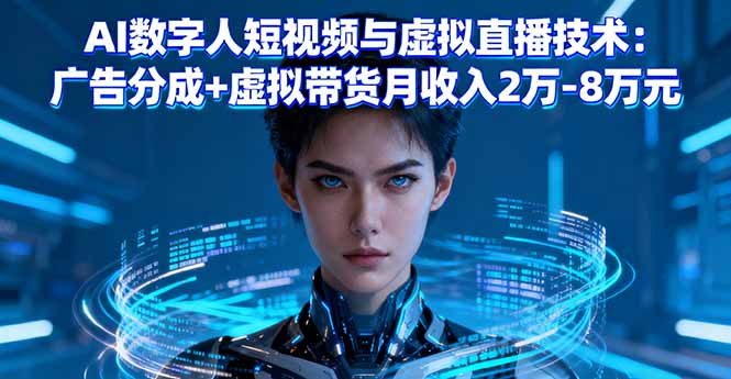 AI数字人短视频与虚拟直播技术：广告分成+虚拟带货月收入2万-8万元网络赚钱,项目资源网,副业资源网,兼职项目,网赚课程-副业赚钱-互联网创业-独家轻创IP大圣网创