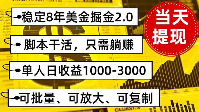 稳定8年美金掘金2.0脚本干活，只需躺赚。单人日收益1000-3000可批量、...网络赚钱,项目资源网,副业资源网,兼职项目,网赚课程-副业赚钱-互联网创业-独家轻创IP大圣网创