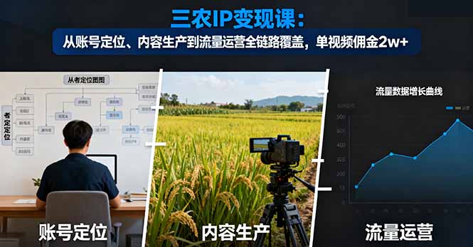 三农IP变现课:从账号定位、内容生产到流量运营全链路覆盖,单视频佣金2w+网络赚钱,项目资源网,副业资源网,兼职项目,网赚课程-副业赚钱-互联网创业-独家轻创IP大圣网创