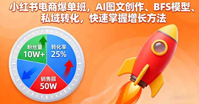 小红书电商爆单班，AI图文创作、BFS模型、私域转化，快速掌握增长方法网络赚钱,项目资源网,副业资源网,兼职项目,网赚课程-副业赚钱-互联网创业-独家轻创IP大圣网创