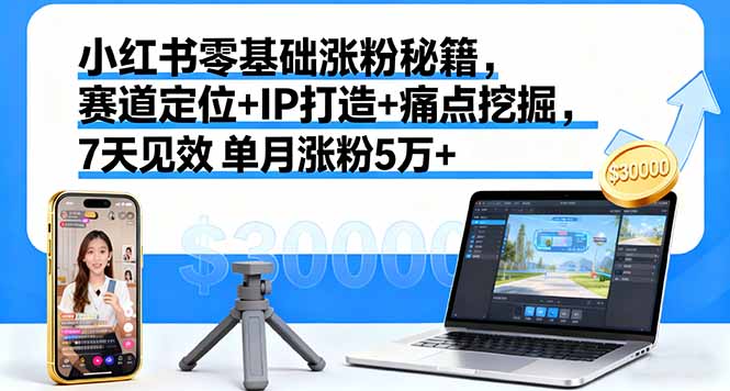 小红书零基础涨粉秘籍,赛道定位+IP打造+痛点挖掘,7天见效 单月涨粉5万+网络赚钱,项目资源网,副业资源网,兼职项目,网赚课程-副业赚钱-互联网创业-独家轻创IP大圣网创