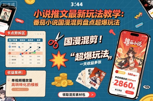 小说推文最新玩法教学，番茄小说国漫混剪盘点超爆玩法，全程干货，一天收益多张网络赚钱,项目资源网,副业资源网,兼职项目,网赚课程-副业赚钱-互联网创业-独家轻创IP大圣网创