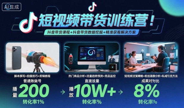 短视频带货训练营,抖音带货课程+抖音带货数据挖掘+精准获客解决方案网络赚钱,项目资源网,副业资源网,兼职项目,网赚课程-副业赚钱-互联网创业-独家轻创IP大圣网创