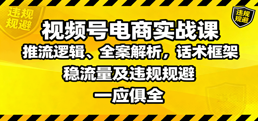 视频号电商实战课:推流逻辑、全案解析,话术框架,稳流量及违规规避等网络赚钱,项目资源网,副业资源网,兼职项目,网赚课程-副业赚钱-互联网创业-独家轻创IP大圣网创