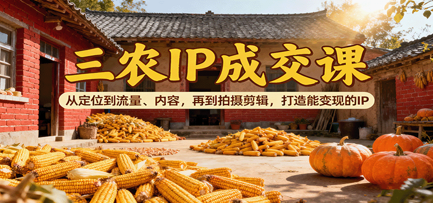 三农IP成交课：从定位到流量、内容，再到拍摄剪辑，打造能变现的IP网络赚钱,项目资源网,副业资源网,兼职项目,网赚课程-副业赚钱-互联网创业-独家轻创IP大圣网创