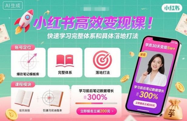 小红书高效变现课,快速学习小红书完整体系和具体落地打法网络赚钱,项目资源网,副业资源网,兼职项目,网赚课程-副业赚钱-互联网创业-独家轻创IP大圣网创