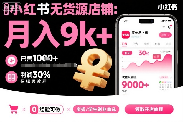 小红书无货源店铺项目,简单易上手,月入9k+,保姆级教程网络赚钱,项目资源网,副业资源网,兼职项目,网赚课程-副业赚钱-互联网创业-独家轻创IP大圣网创