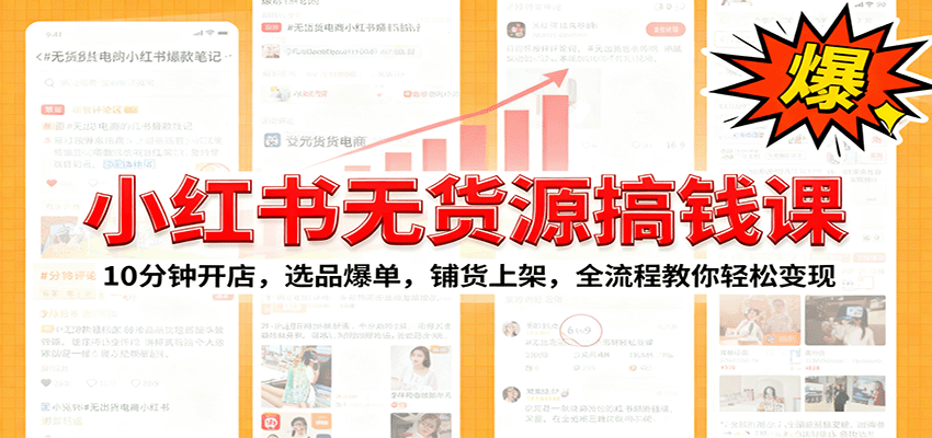 小红书无货源爆单课：10分钟开店，选品爆单，铺货上架，全流程教你轻松变现网络赚钱,项目资源网,副业资源网,兼职项目,网赚课程-副业赚钱-互联网创业-独家轻创IP大圣网创