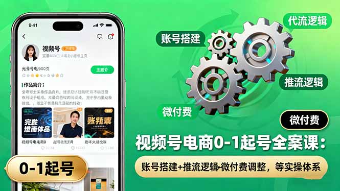 视频号电商0-1起号全案课：账号搭建+推流逻辑+微付费调整，等实操体系网络赚钱,项目资源网,副业资源网,兼职项目,网赚课程-副业赚钱-互联网创业-独家轻创IP大圣网创