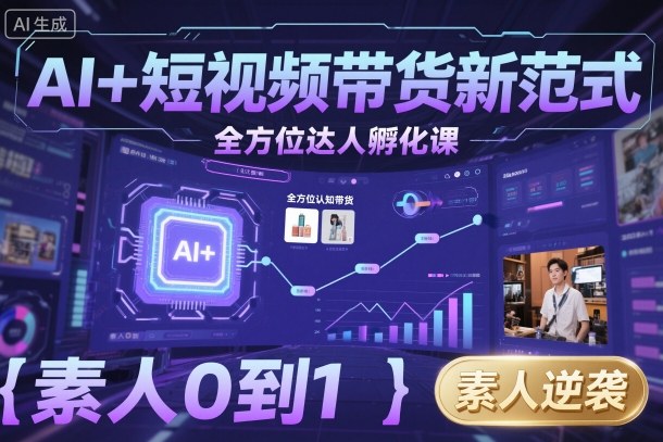 AI+短视频带货新范式全方位达人孵化课,素人也可以从0到1,全方位认知短视频带货网络赚钱,项目资源网,副业资源网,兼职项目,网赚课程-副业赚钱-互联网创业-独家轻创IP大圣网创