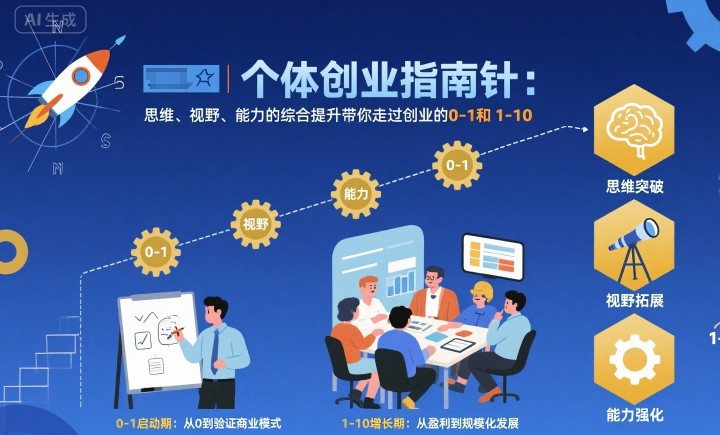 个体创业指南针,思维、视野、能力的综合提升带你走过创业的0-1和1-10【音频】网络赚钱,项目资源网,副业资源网,兼职项目,网赚课程-副业赚钱-互联网创业-独家轻创IP大圣网创