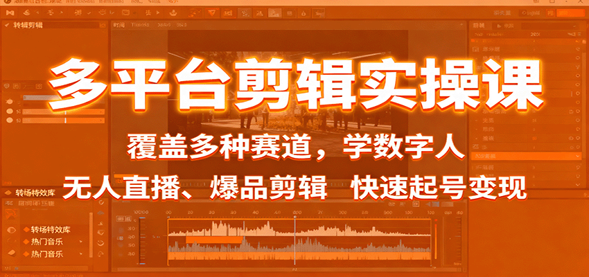 多平台剪辑实操课:覆盖多种赛道,学数字人、无人直播、爆品剪辑,快速起号变现网络赚钱,项目资源网,副业资源网,兼职项目,网赚课程-副业赚钱-互联网创业-独家轻创IP大圣网创