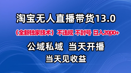 淘宝无人直播13.0,公域私域技术,不封号,不违规布局下半年旺季赛道,日入1K+(独家技术)【揭秘】网络赚钱,项目资源网,副业资源网,兼职项目,网赚课程-副业赚钱-互联网创业-独家轻创IP大圣网创