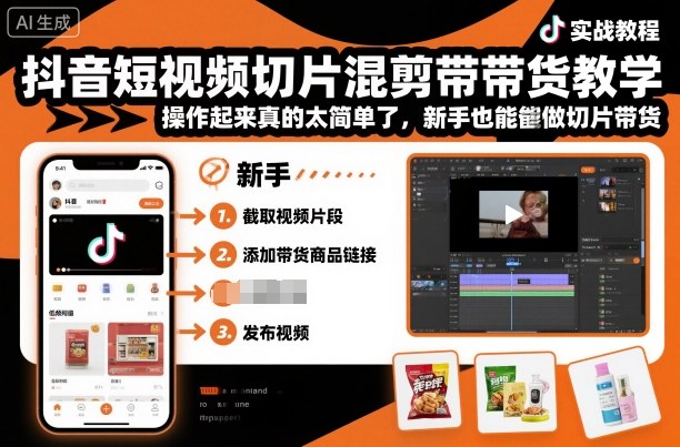 抖音短视频切片混剪带货教学,操作起来真的太简单了,新手也能做切片带货网络赚钱,项目资源网,副业资源网,兼职项目,网赚课程-副业赚钱-互联网创业-独家轻创IP大圣网创