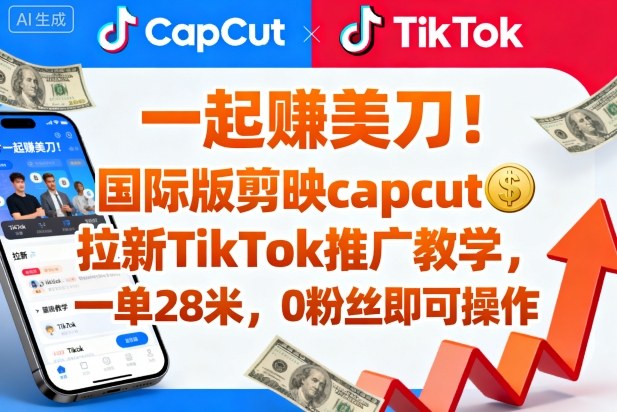 一起賺美刀！国际版剪映capcut拉新TikTok推广教学，一单28米，0粉丝即可操作(附推广入口和教学)网络赚钱,项目资源网,副业资源网,兼职项目,网赚课程-副业赚钱-互联网创业-独家轻创IP大圣网创
