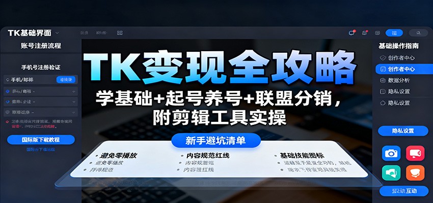 TK变现全攻略:学基础+起号养号+联盟分销,附剪辑工具实操网络赚钱,项目资源网,副业资源网,兼职项目,网赚课程-副业赚钱-互联网创业-独家轻创IP大圣网创
