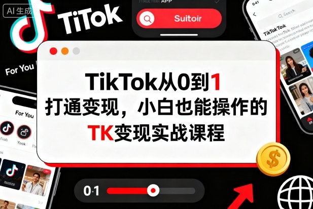 TikTok从0到1打通变现,小白也能操作的TK变现实战课程网络赚钱,项目资源网,副业资源网,兼职项目,网赚课程-副业赚钱-互联网创业-独家轻创IP大圣网创
