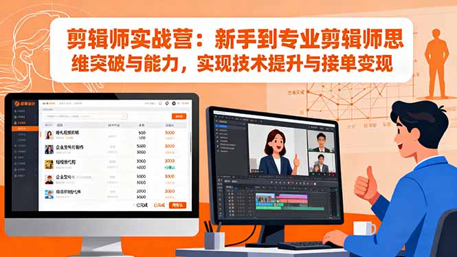 剪辑师实战营:新手到专业剪辑师思维突破与能力,实现技术提升与接单变现网络赚钱,项目资源网,副业资源网,兼职项目,网赚课程-副业赚钱-互联网创业-独家轻创IP大圣网创