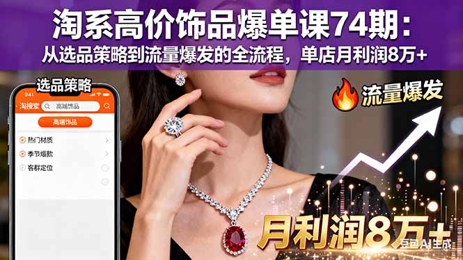 淘系高价饰品爆单课74期：从选品策略到流量爆发的全流程，单店月利润8万+网络赚钱,项目资源网,副业资源网,兼职项目,网赚课程-副业赚钱-互联网创业-独家轻创IP大圣网创