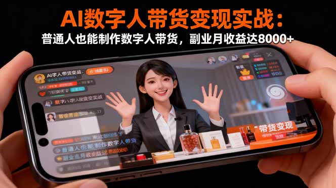 AI数字人带货变现实战:普通人也能制作数字人带货,副业月收益达8000+网络赚钱,项目资源网,副业资源网,兼职项目,网赚课程-副业赚钱-互联网创业-独家轻创IP大圣网创