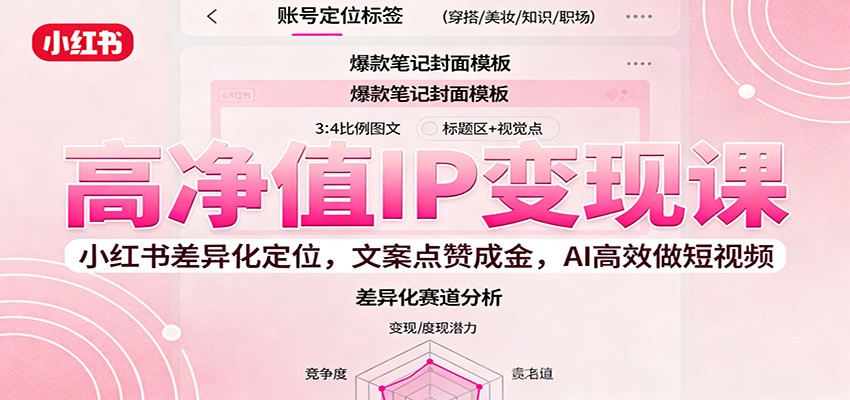高净值IP变现课：小红书差异化定位，文案点赞成金， AI高效做短视频网络赚钱,项目资源网,副业资源网,兼职项目,网赚课程-副业赚钱-互联网创业-独家轻创IP大圣网创