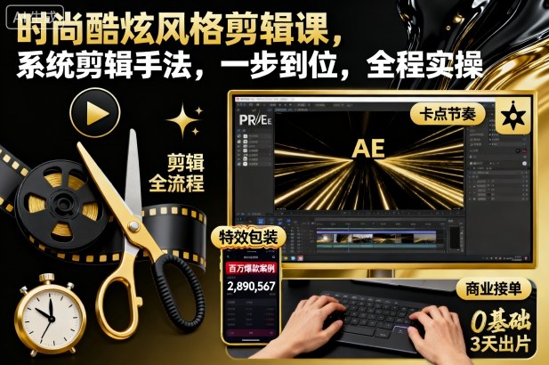 时尚酷炫风格剪辑课,系统剪辑手法,一步到位,全程实操网络赚钱,项目资源网,副业资源网,兼职项目,网赚课程-副业赚钱-互联网创业-独家轻创IP大圣网创