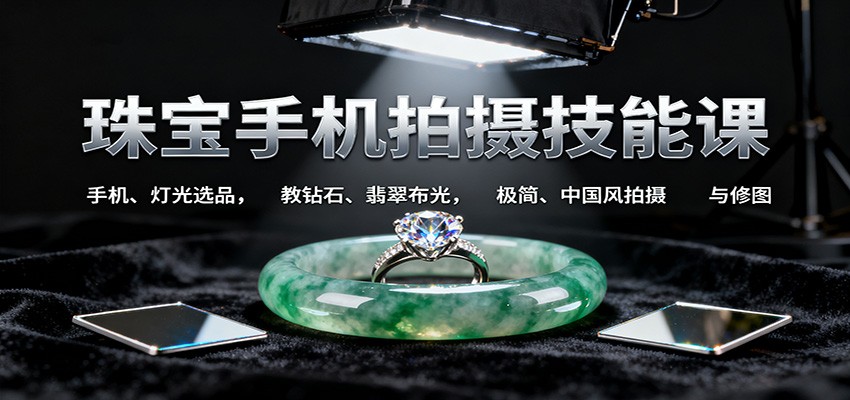 珠宝手机拍摄技能课:手机、 灯光选品,教钻石、翡翠布光,极简、中国风拍摄与修图网络赚钱,项目资源网,副业资源网,兼职项目,网赚课程-副业赚钱-互联网创业-独家轻创IP大圣网创