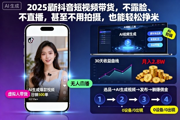 2025最新抖音短视频带货，不露脸、不直播，甚至不用拍摄，也能轻松挣米网络赚钱,项目资源网,副业资源网,兼职项目,网赚课程-副业赚钱-互联网创业-独家轻创IP大圣网创