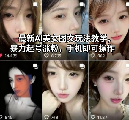 最新AI美女图文玩法教学，暴力起号涨粉，手机即可操作网络赚钱,项目资源网,副业资源网,兼职项目,网赚课程-副业赚钱-互联网创业-独家轻创IP大圣网创
