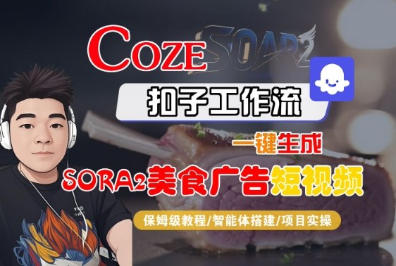 Coze扣子智能体工作流一键生成“SORA2美食广告“短视频,全流程保姆级教学网络赚钱,项目资源网,副业资源网,兼职项目,网赚课程-副业赚钱-互联网创业-独家轻创IP大圣网创