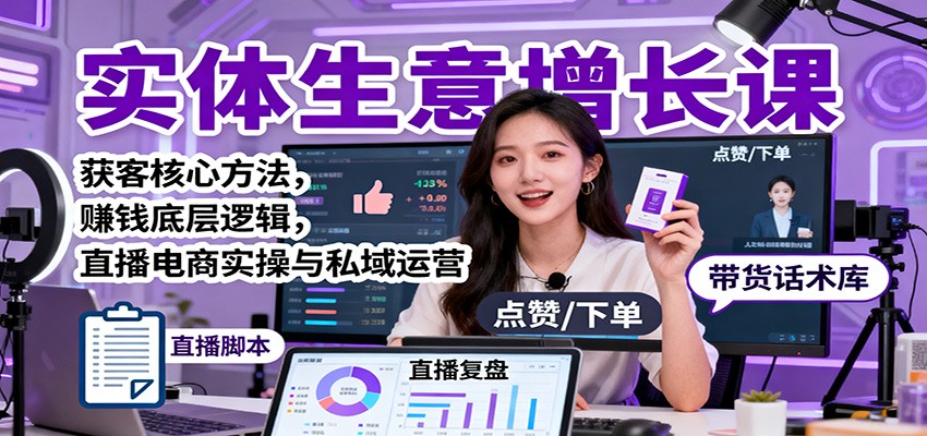 实体生意增长课：获客核心方法，赚钱底层逻辑，直播电商实操与私域运营网络赚钱,项目资源网,副业资源网,兼职项目,网赚课程-副业赚钱-互联网创业-独家轻创IP大圣网创