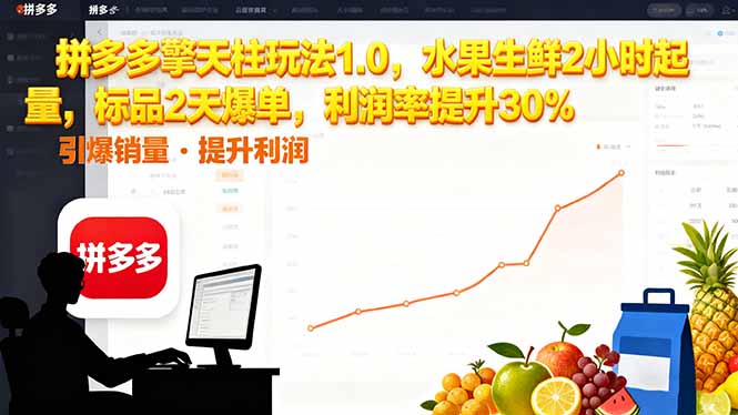 拼多多 擎天柱玩法1.0,水果生鲜2小时起量,标品2天爆单,利润率提升30%网络赚钱,项目资源网,副业资源网,兼职项目,网赚课程-副业赚钱-互联网创业-独家轻创IP大圣网创