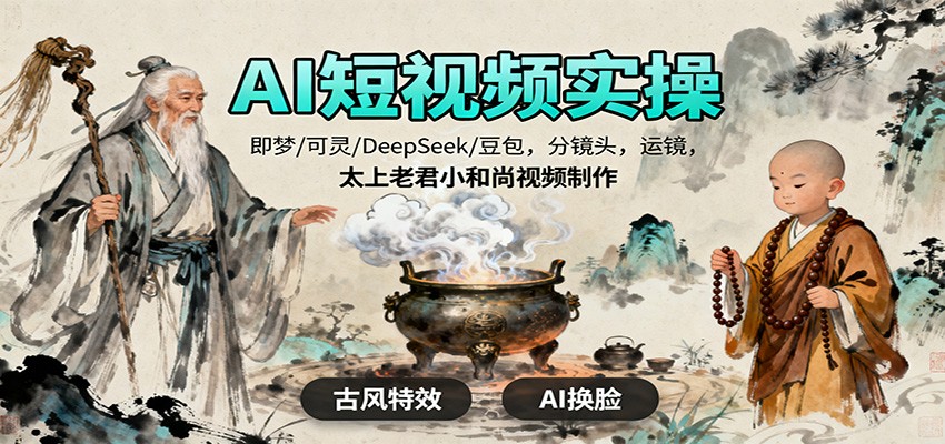 AI短视频实操,即梦/可灵/DeepSeek/豆包,分镜头,运镜,太上老君小和尚视频制作网络赚钱,项目资源网,副业资源网,兼职项目,网赚课程-副业赚钱-互联网创业-独家轻创IP大圣网创