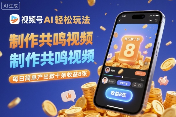 视频号AI轻松玩法,制作共鸣视频,每日简单产出数十条收益8张网络赚钱,项目资源网,副业资源网,兼职项目,网赚课程-副业赚钱-互联网创业-独家轻创IP大圣网创