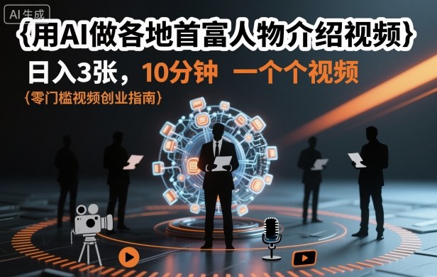 用AI做各地首富人物介绍视频,日入3张,10分钟一个视频网络赚钱,项目资源网,副业资源网,兼职项目,网赚课程-副业赚钱-互联网创业-独家轻创IP大圣网创