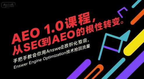 AEO 1.0 课程，从SEO到AE0的基命性转变，手把手教会你用AnswerEngineOptimization技术抢回流量(更新)网络赚钱,项目资源网,副业资源网,兼职项目,网赚课程-副业赚钱-互联网创业-独家轻创IP大圣网创