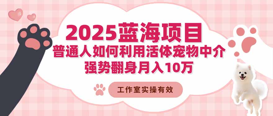 2025蓝海项目：普通人如何利用活体宠物中介，强势翻身月入10万网络赚钱,项目资源网,副业资源网,兼职项目,网赚课程-副业赚钱-互联网创业-独家轻创IP大圣网创