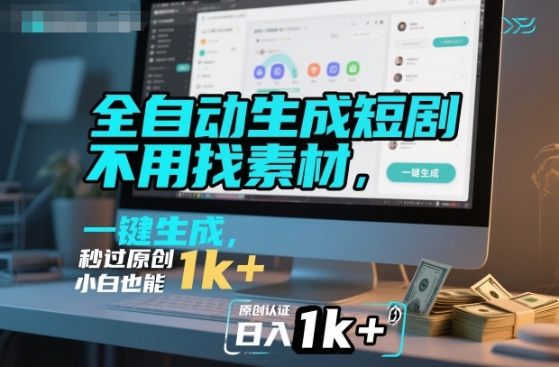 全自动生成短剧,不用找素材,不用剪辑,一键生成,秒过原创,小白也能轻松日入1k+【揭秘】网络赚钱,项目资源网,副业资源网,兼职项目,网赚课程-副业赚钱-互联网创业-独家轻创IP大圣网创