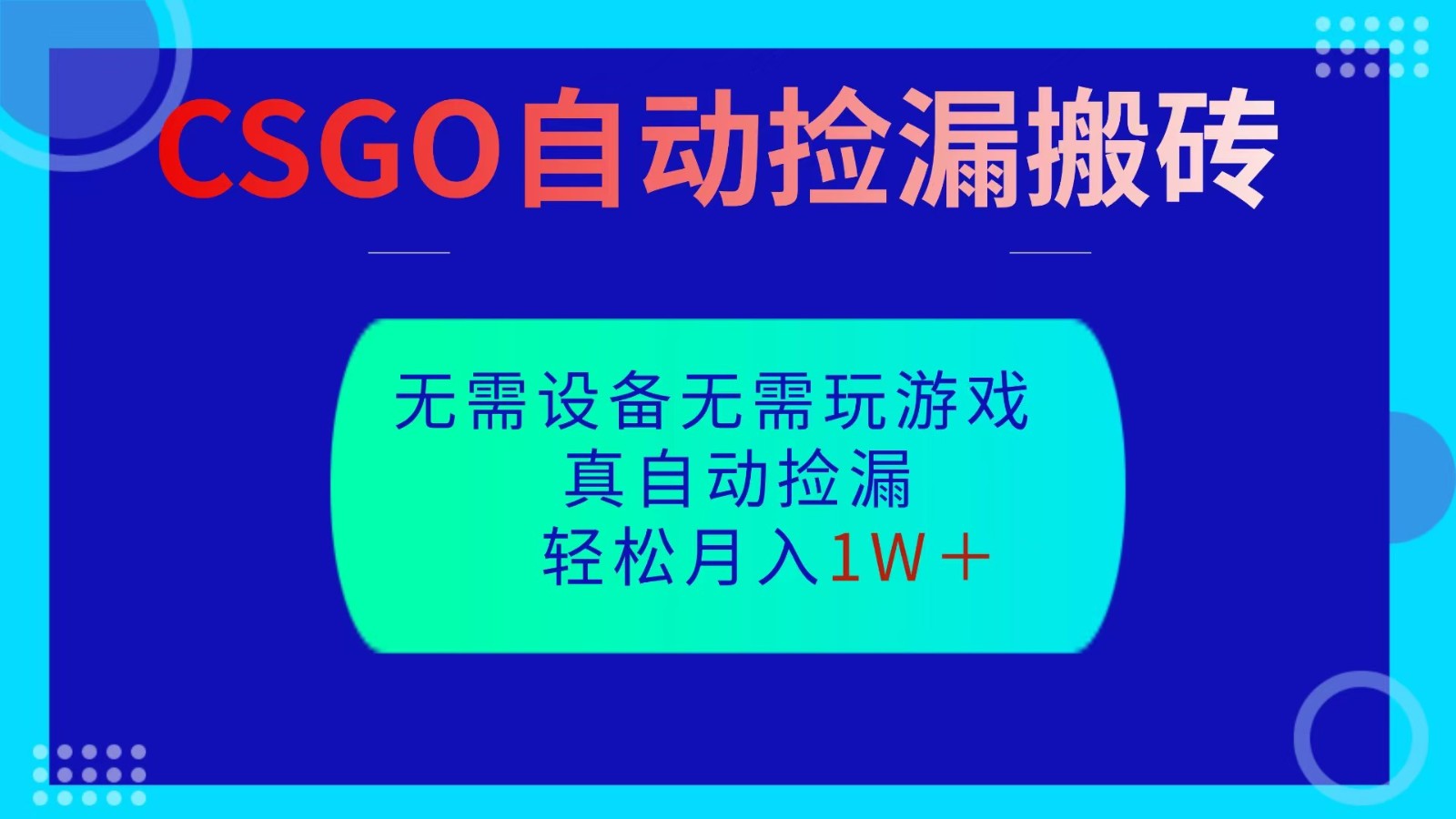 CSGO自动捡漏搬砖,当天操作当天见结果,无需了解游戏,包教包会包落地网络赚钱,项目资源网,副业资源网,兼职项目,网赚课程-副业赚钱-互联网创业-独家轻创IP大圣网创