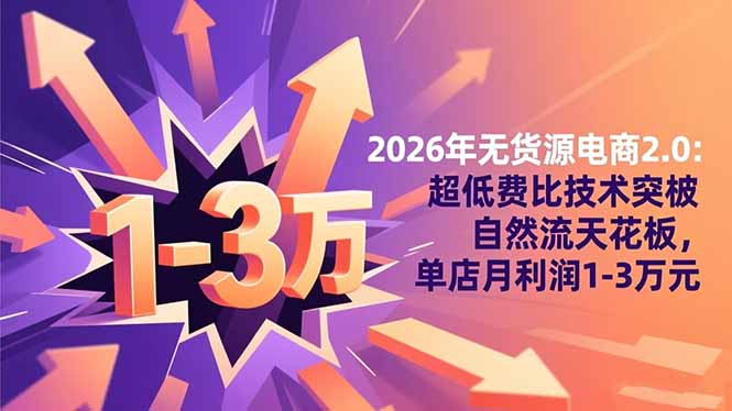 2026年无货源电商2.0:超低费比技术突破自然流天花板,单店月利润1-3万元网络赚钱,项目资源网,副业资源网,兼职项目,网赚课程-副业赚钱-互联网创业-独家轻创IP大圣网创