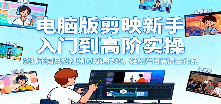 电脑版剪映新手入门到高阶实操,实操不同风格视频的剪辑技巧,轻松产出高质量作品网络赚钱,项目资源网,副业资源网,兼职项目,网赚课程-副业赚钱-互联网创业-独家轻创IP大圣网创