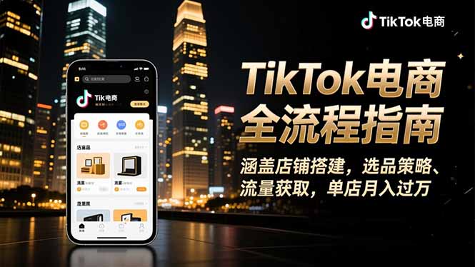 TikTok电商全流程指南,涵盖店铺搭建、选品策略、流量获取,单店月入过万网络赚钱,项目资源网,副业资源网,兼职项目,网赚课程-副业赚钱-互联网创业-独家轻创IP大圣网创