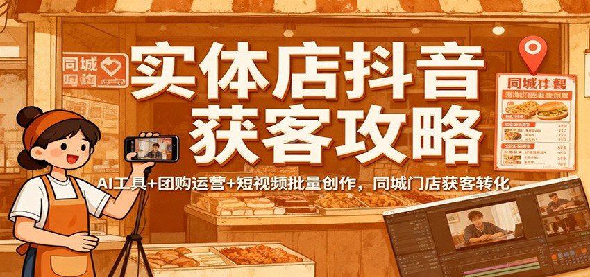 实体店抖音获客攻略:AI工具+团购运营+短视频批量创作,同城门店获客转化网络赚钱,项目资源网,副业资源网,兼职项目,网赚课程-副业赚钱-互联网创业-独家轻创IP大圣网创