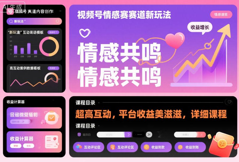 视频号情感赛道新玩法,超高互动,平台收益美滋滋,详细课程网络赚钱,项目资源网,副业资源网,兼职项目,网赚课程-副业赚钱-互联网创业-独家轻创IP大圣网创