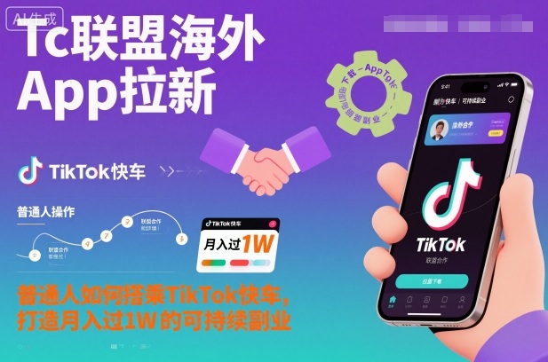 Tc联盟海外App拉新:普通人如何搭乘TikTok快车,打造月入过1W的可持续副业网络赚钱,项目资源网,副业资源网,兼职项目,网赚课程-副业赚钱-互联网创业-独家轻创IP大圣网创