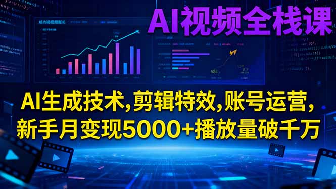 AI视频全栈课:AI生成技术,剪辑特效,账号运营,新手月变现5000+播放量破千万网络赚钱,项目资源网,副业资源网,兼职项目,网赚课程-副业赚钱-互联网创业-独家轻创IP大圣网创