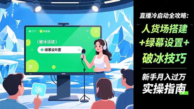 直播冷启动全攻略:人货场搭建+绿幕设置+破冰技巧，新手月入过万实操指南网络赚钱,项目资源网,副业资源网,兼职项目,网赚课程-副业赚钱-互联网创业-独家轻创IP大圣网创