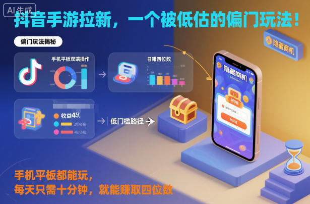抖音手游拉新，一个被低估的偏门玩法！手机平板都能玩，每天只需十分钟，就能賺取四位数【揭秘】网络赚钱,项目资源网,副业资源网,兼职项目,网赚课程-副业赚钱-互联网创业-独家轻创IP大圣网创