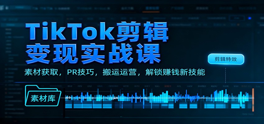 TikTok剪辑变现实战课:素材获取,PR技巧,搬运运营,解锁赚钱新技能网络赚钱,项目资源网,副业资源网,兼职项目,网赚课程-副业赚钱-互联网创业-独家轻创IP大圣网创